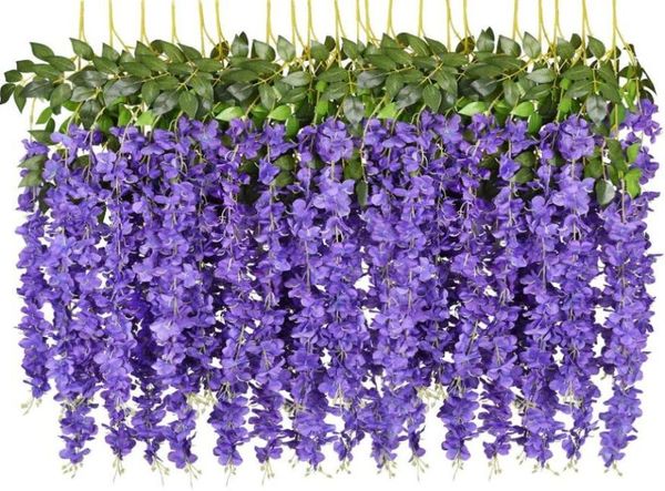 Dekorative Blumen Kränze 12 Pack künstliche Wisteria Vine gefälschte Girlande Seide Long Busch String Home Party Weddin429653