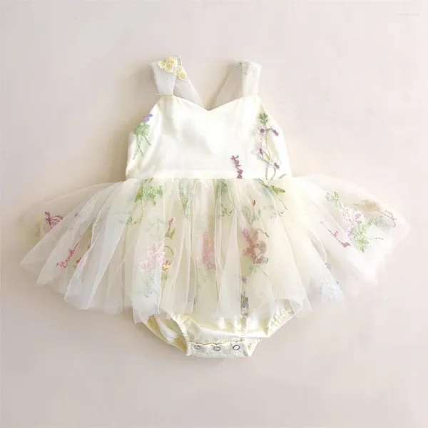 Kız elbiseler kraliyet prenses çiçek nakış tül bowknot elbise elbise fırfır katmanları bebek dantel romper bahar yaz sonbahar yürümeye başlayan çocuk kıyafeti