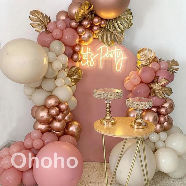 Chrome Rose Gold Gold Beige Pink Balloon Garland Arch Kit Kids Birthday Balloons Set