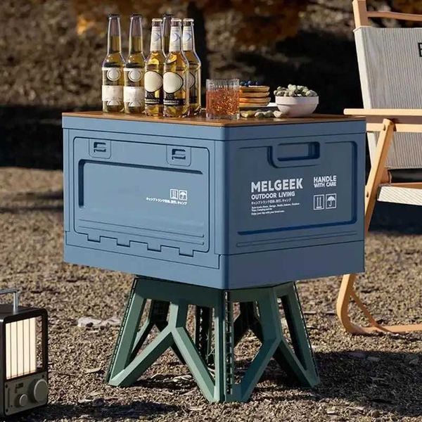 Aufbewahrungsboxen Mülleimer 50l Camping -Aufbewahrungsbox -Gepäck Organizer Outdoor Picknick Lebensmittel und Getränkeauto Klappbank Hacking Board Q240506