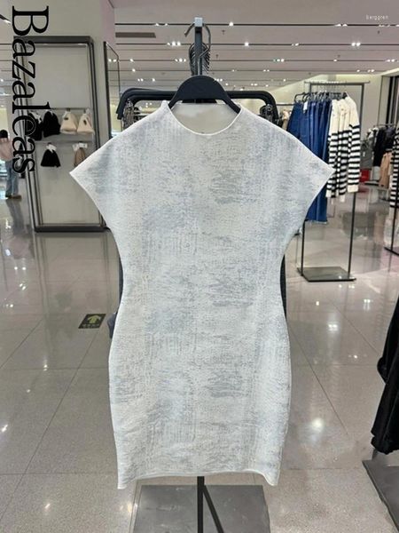 Sıradan Elbiseler 2024 Bazaleas Mağazası Resmi Gümüş El Sanatları Elbise İnce Kolsuz O Boyun Mini Y2K Yaz Partisi