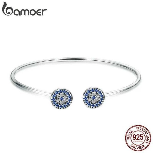 Bulgle Bamoer% 925 Sterling Silver Blue Zircon Lucky Eyes Womens Womens Aberto Bracelete Classic Luxury Jóias SCB058 Q240506