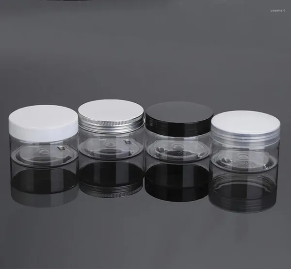 Speicherflaschen 100 Gramm Clear Pet Jar Pot Black White Lid Creme Maske Gel Essenz Mlisturizer Emulsionswachs Hautpflege Packung