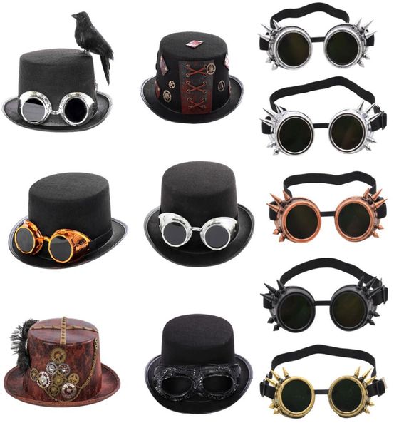 Uomini gotici retrò Steampunk Hat Hat Doctor Cappelli da cosplay Caps Steam Punk Goggles occhiali Halloween Party Magician Props1496549