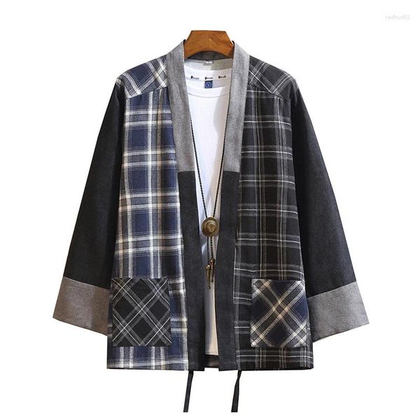 Camicie casual maschile in cotone giapponese in cotone plaid giapponese haori outterwear cardigan cappotto samurai kimono yukata abiti maschili