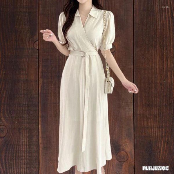 Abiti per feste 2024 S Woman Giappone Design Design Data Office di compleanno per le vacanze Lady Vintage Korea Chic Long Belt Shirt Dress