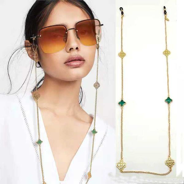 Occhiali catene con occhiali per occhiali cristallo tallone a quattro foglie Flover Flower Flower Retewear Reading Glasses Holder Cord Women Necklace Bracciale