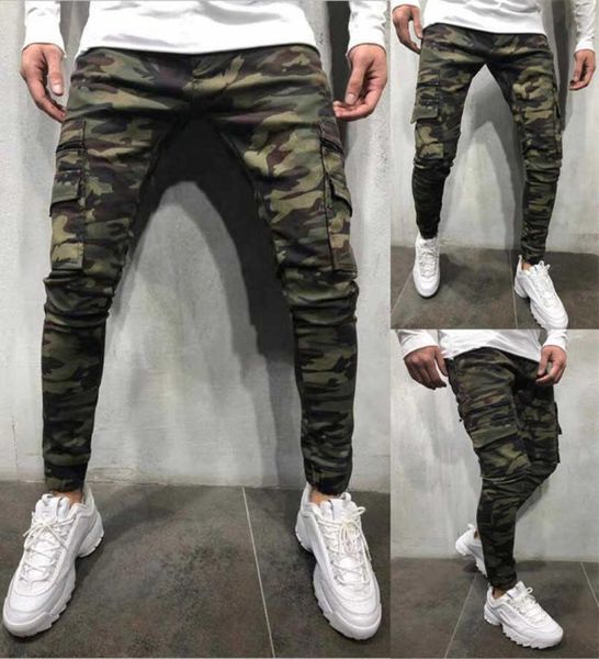 Jeans de camuflagem militar Jeans Men Men Skinny Hip Hop Solidcolored Lápis Jeans Male Male Slim Jogger Multipocket Calça X06212040801