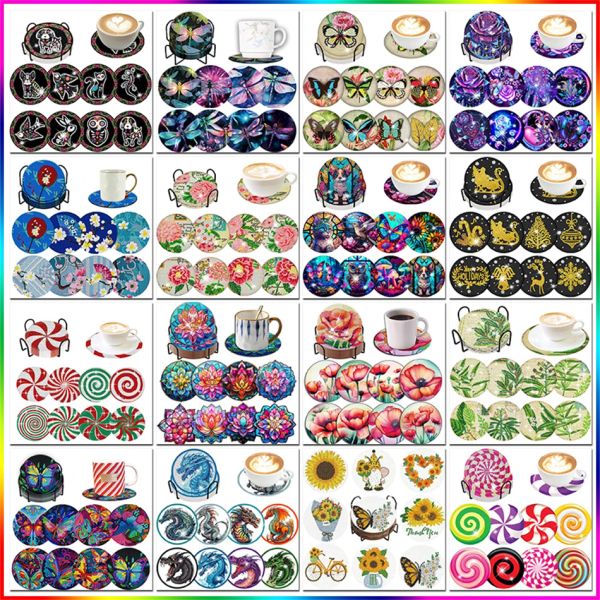 Stichphotokustom 8pcs Diamond Art Coasters DIY Tiermuster Getränk Cup Cushion Starke Adhäsion Diamant Malerei Kits für Handwerks