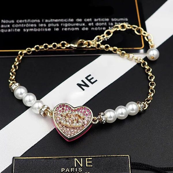 Designer Armband für Frauen Luxus Charme Armband Perlen Herzarmbänder rosa Strasssteine Modetrendarmbänder Doppel Emaille Geschenke Schöner Designerschmuck