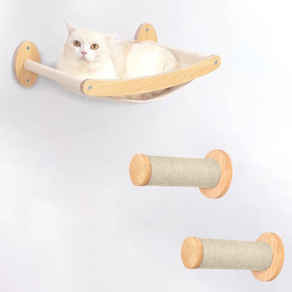 Scratchers Cat Hammock Montada Plataforma de escalada montada na prateleira de madeira Polas com móveis de gatinha pós -pós -premium para dormir