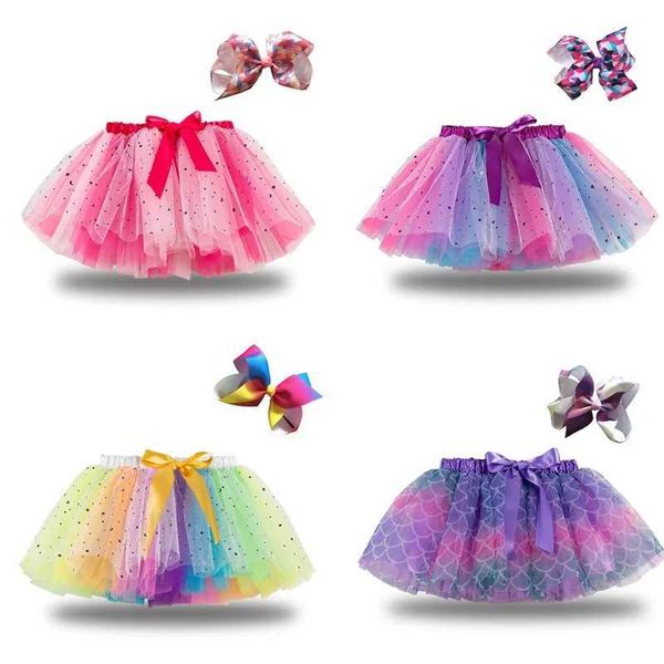 Abito tutu 2024 Summer Nuova gonna tutu bambine vestiti da bambina 1-8 anni Mini pettiskirt colorato per bambini danza arcobaleno tulle gonfie D240507