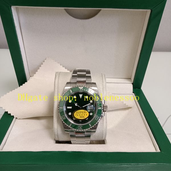 7 cor com papéis de caixa Super relógio Foto autêntica masculina 40mm 116610 Dial verde Moldura de cerâmica luminosa v12 Cal.3135 Movimento 116613 Gold Automatic Diver Watches