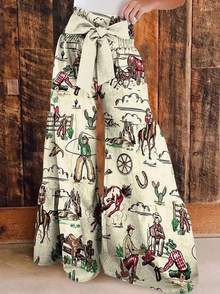 Frauenhose Vintage Wild West Cowboys Druckstufe Palazzo