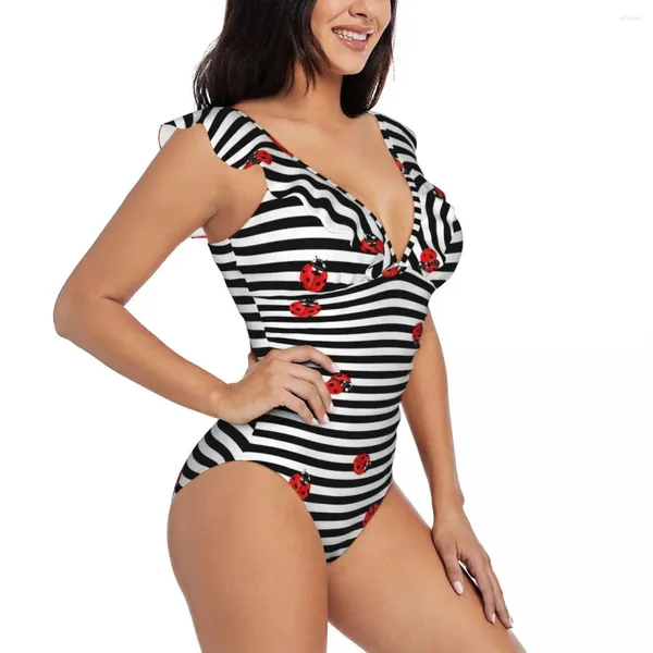 Swimwear femminile sexy Swimsuit One Piece Swight Sump Up Red Ladybugs on Stripes Women Bruffer Monokini Bodying Bathing Adday