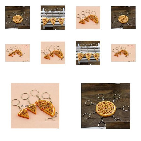 Chave anéis 50pcs pizza keychain fofo desenho animado anel de brinquedo infantil fester presente pingente criativo charme cadeia acessórios de chaveiro