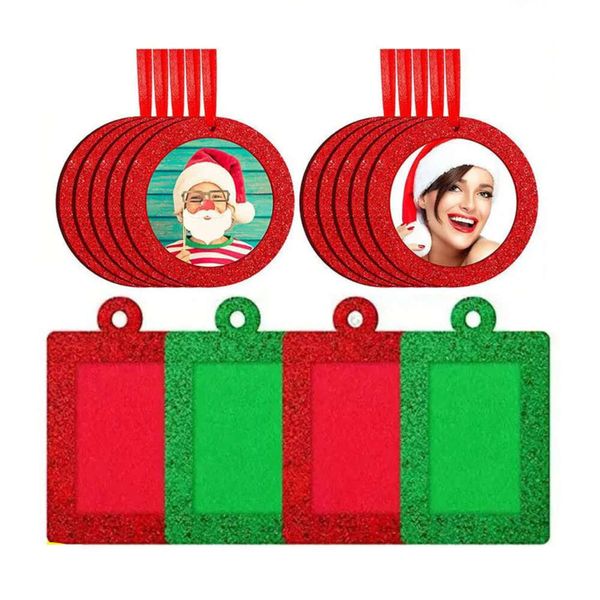 Glitzer Mini Foto Ornament Frames Filz Bilderrahmen Weihnachtsbaum Hängebedramente für Familien Weihnachtsfeiertagsfeier Dekoration s s