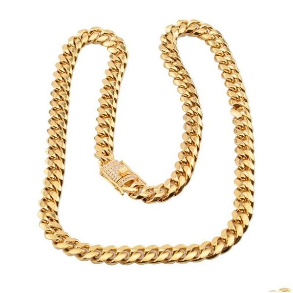 Ketten 6-18 mm breiter Edelstahl Kubaner Miami Halsketten CZ Zirkon Schloss Große schwere Goldkette für Männer Hip Hop Rock Schmuckketten Dr. Dhlov