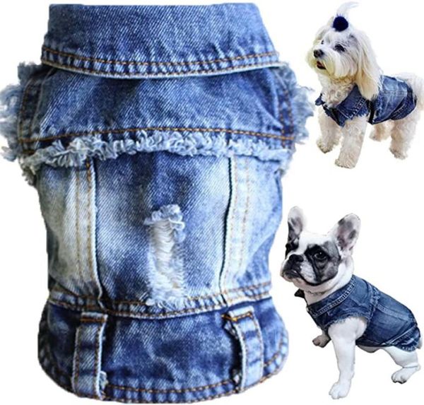 Brocarp Hundebekleidung Jean Jacke Komfort cooler blauer Denim Revers -Weste Mantel T -Shirt Kostüm süße Mädchen Boy Welpe Kleidung für kleine Medi7848564