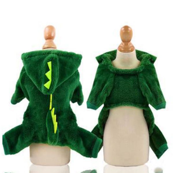 Abbigliamento abiti per cani da compagnia divertenti costumi di dinosauro inverno peluche caldo peluche piccolo gattino con cappuccio cagnolino capra gatos productos para mascotas