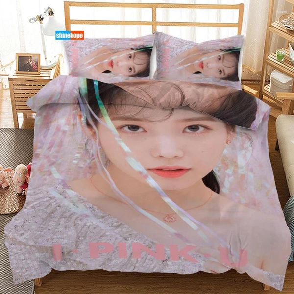 Bettwäsche -Sets IU KPOP 3PCS Duvet Cover Satin Set Doppelgröße 180x220 cm Bettbrett Nordic Bett