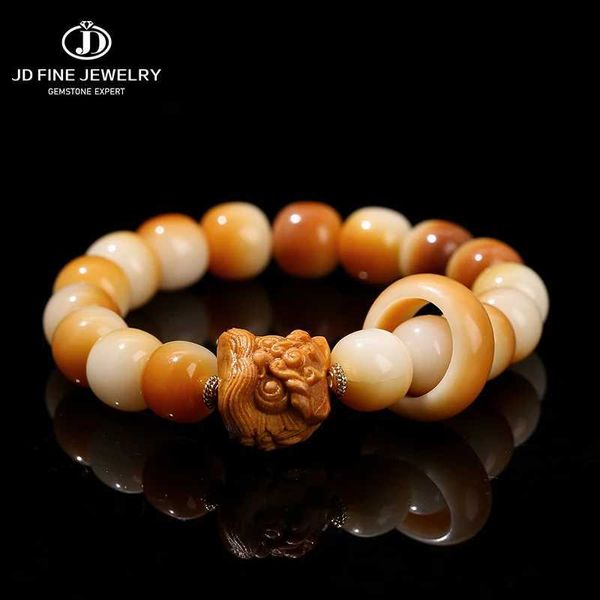 Bangle Jd Natural Holzgelber Bodhi Eimer Perlen Sandelholz Duft Ring Löwe Mode Frauen Holzkohle Gegrillte Armbänder Freund Schmuck Q240506