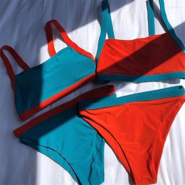 Moda de banho feminina sexy 2 peças esportes biquíni 2024 feminino fêmea fêmea de biquíni alta poça biquini piscina de maça de praia corea