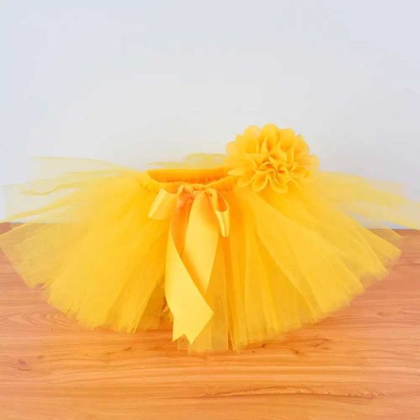 Tutu Kleid gelbe Mädchen flauschige Tutu-Rock-Kopfband-Set Neugeborene Foto Requisite Kostüm Infant Geburtstag Tüll Tutus Outfit für 0-12 m D240507