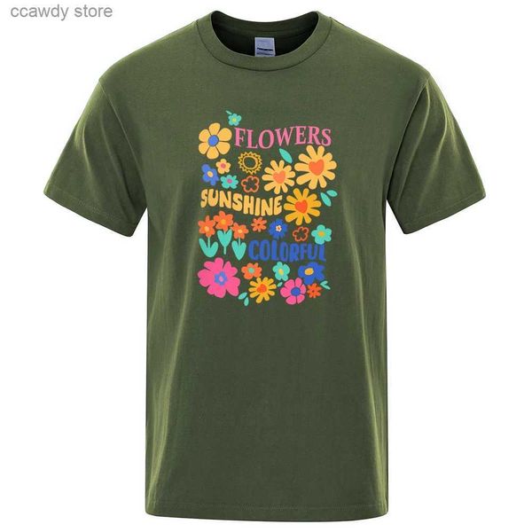 T-shirt maschili Fiori di ogni tipo sono in fiore Stampa magliette uomini creatività divertente magliette in cotone estate tops graphic sciol strt abiti h240507