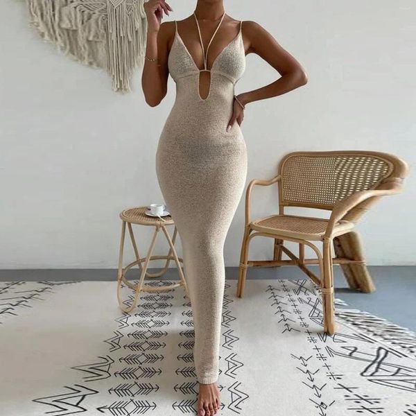 Abiti casual abito da bodycon sexy per donne 2024 cravatta cravatta cinghia sospesa a lungo moda sottile festa elegante