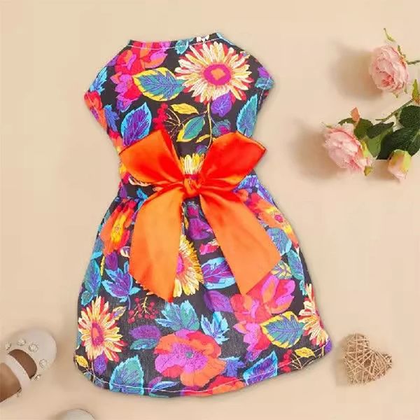 Vestido floral de verão de cachorro fofo doce saia de princesa projectar projétil manguido chihuahua cuppy acessórios de roupas 240425