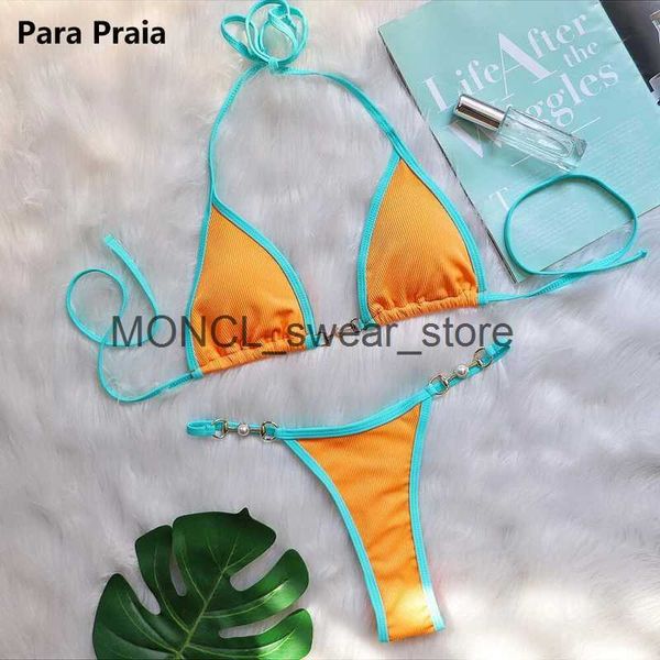 Frauen Badebekleidung Para Praia Metal Decor Thong Bikini 2023 Sexy Push Up Women Brazilian Badeanzug Lady Biquini zweiteiliger Badeanzug H240507
