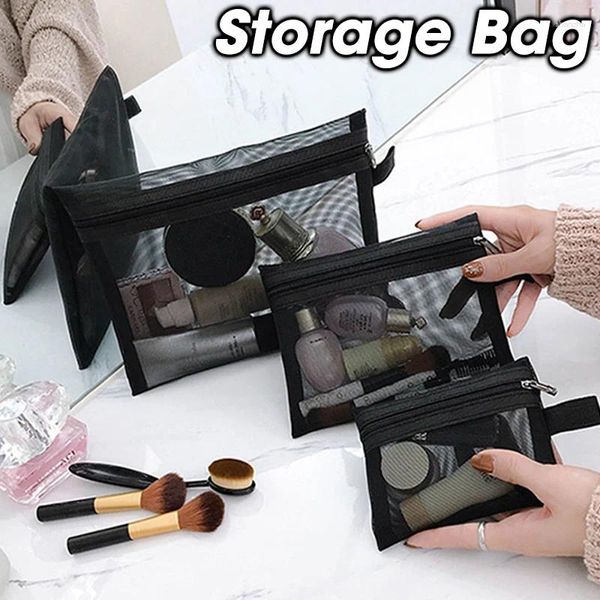 Stume da stoccaggio Black Mesh Makeup Borse Girl Girl Womenwomen's Cosmetic Organizer Portable Wash Lipstick Toiler tovagliolo sanitario