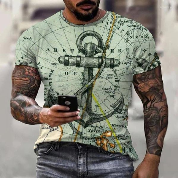 Magliette da uomo cranio vintage per uomo maglietta 3d tshirt pirate anchor shirt estate street maniche corta manica di grandi dimensioni