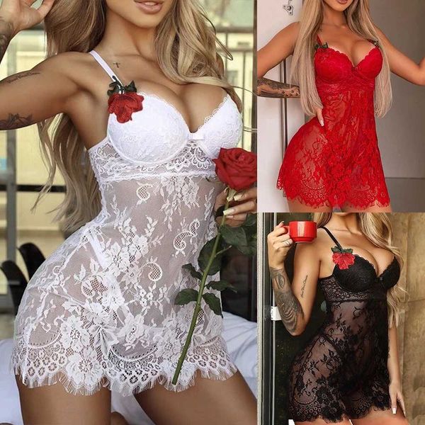 Frauenschlaf Lounge sexy Frauen Spitze Unterwäsche G-String Abendkleid Babydoll Pyjama Thong Briefing Teddy Clubwear Nightiel2405