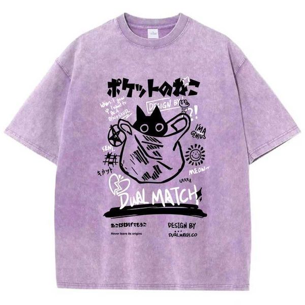 T-shirt feminina Harajuku Kaii Cat T-shirt Camisetas respiráveis de verão Tamas de moda coolas Tees respiráveis s-xxxl tshirts women d240507
