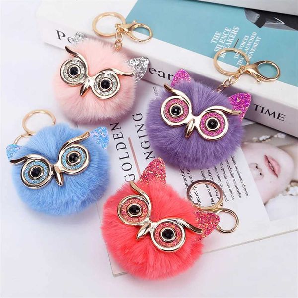 Tornari percorsi simpatici Fluffy Pompom Owl Keychain Big Eyes Paiugine per chiacchiere intarsa BASSE CAMPIO CAMINA AUTO MIGLIORI Accessori per tastiera regalo