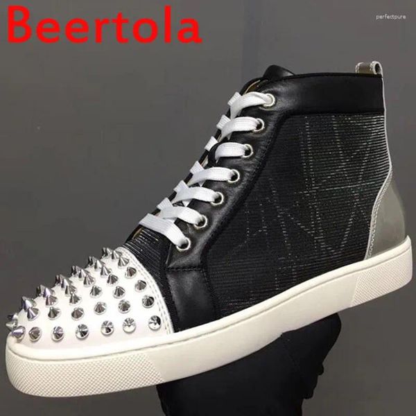 Lässige Schuhe Est Leder Herren Spikes Kopf Chaussure Männliche High Top Designer Mode Flats untere Männer gemischte Farbe