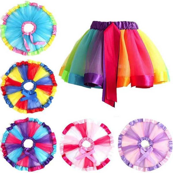 Tutu Dress Fashion Rainbow Baby Girls Salia Mesh Lace Tutu Salia Crianças Salia de dança Vestido de baile Pettiskirts Party Kawaii Mini Skirts D240507