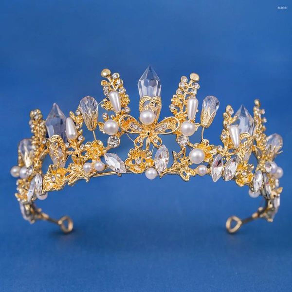 Kopfbedeckungen Mode Barock Braut Kopfschmuck Gold Kronprinzessin Hochzeit Kleidung Accessoires Haare Tiara Hoop