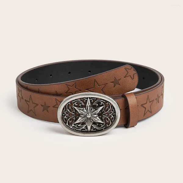 Cintos da moda Star hexagonal Retro Belt Feminino Filme Luxo Botão de Luxúria Pu Couro Hip Hop