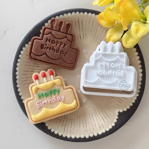 Stampi per cookie taglieri timbri stampo buon compleanno grazioso orso cookie stampo glassa glassa stampo stampante torta da forno utensili da forno