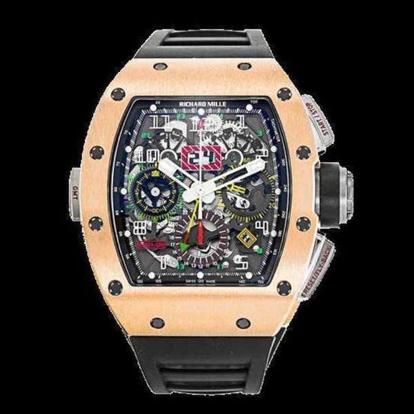 Swiss fez RM Wrist Watch RM11-02 18K Rose Gold Calendário Tempo Mês Double Time Fuso Relógio RM1102