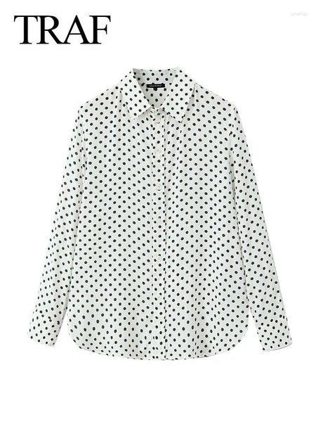 Frauenblusen Fashion Frau einzelner Brastel Revers Dekoration Langarmes Casual Top Women Elegant Polka Dot Drucklöses Hemd