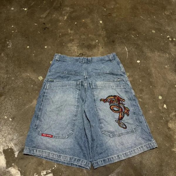 Harajuku Dragon Muster Print Design Übergroße JNCO -Denim -Shorts für Männer 2024 Sommer einfacher fauler Stil vielseitiger Y2K Baggy Hosen 240506