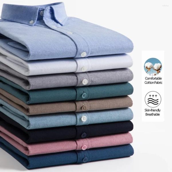 Camisas casuais masculinas Slim-Fit Oxford Cotton camisa: mangas compridas, tecido respirável, marca de artesanato requintada com processamento OEM