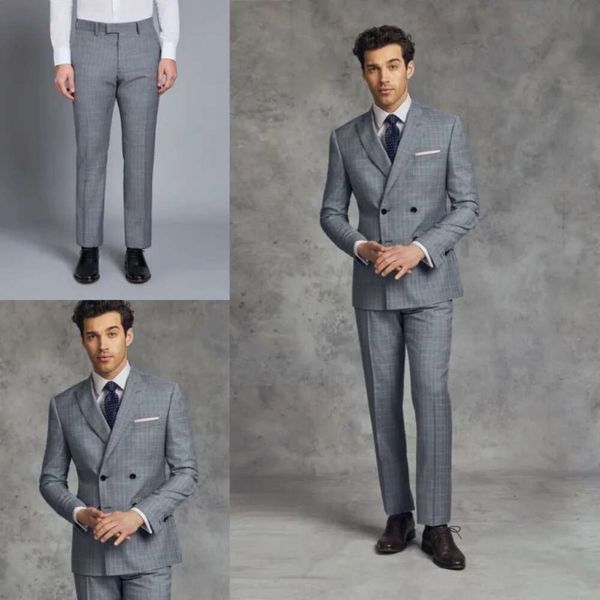 Abiti damier fit a due pezzi formali maschile slim controllo a doppio petto smoking smoking best man tuge per matrimoni da uomo d'affari (giacca+pantaloni) (giacca+pantaloni)