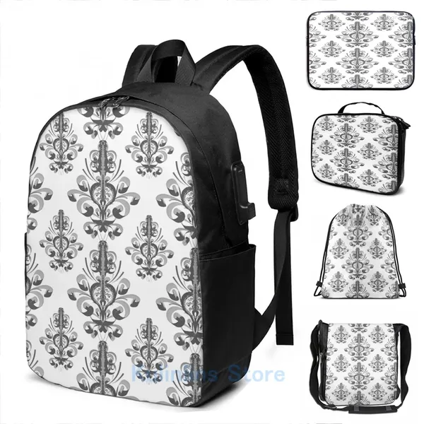 Rucksack lustige grafische grafische Print Arabesque Boho Tribal Muster USB Ladung Männer Schultaschen Frauen Taschen Reise Laptop