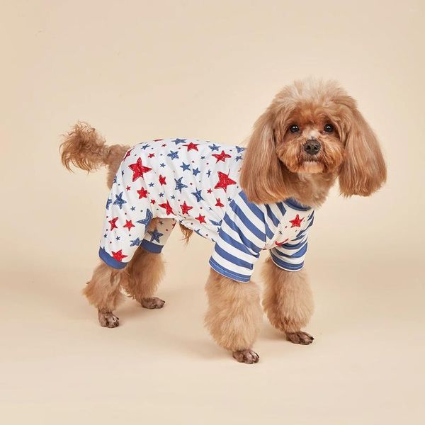 Köpek giyim mavi ve beyaz çizgili pijamalar Amerikan bayrak yıldız kıyafetleri küçük köpekler için kız çocuk köpek yavrusu orta evcil hayvanlar chihuahua yordie f