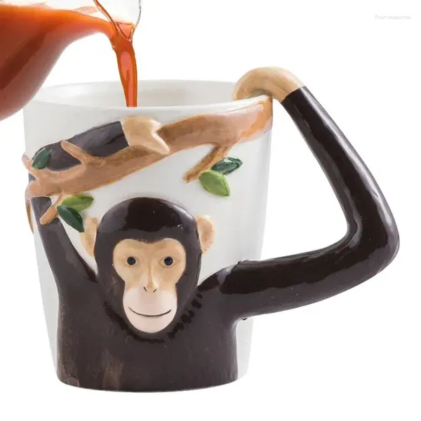 Tazze simpatiche ceramica animale a tazza scimmia a forma di caffè con maniglia regalo di cartone animato dipinto a mano in 3D